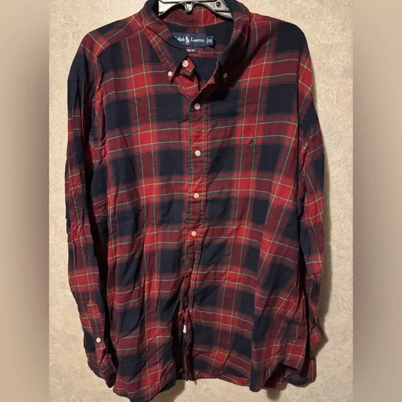 Ralph Lauren Plaid Button Down Shirt XXL Blue Red Mens - Picture 1 of 4